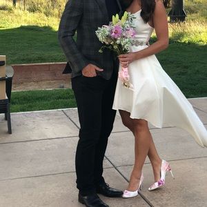 White cocktail high low formal dress